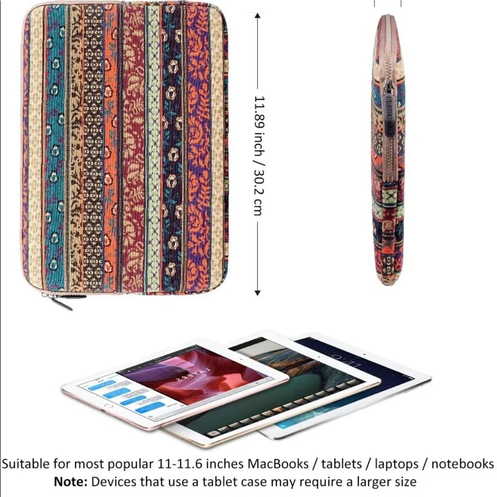 Cute bohemian laptop sleeve case 11”-11.6”